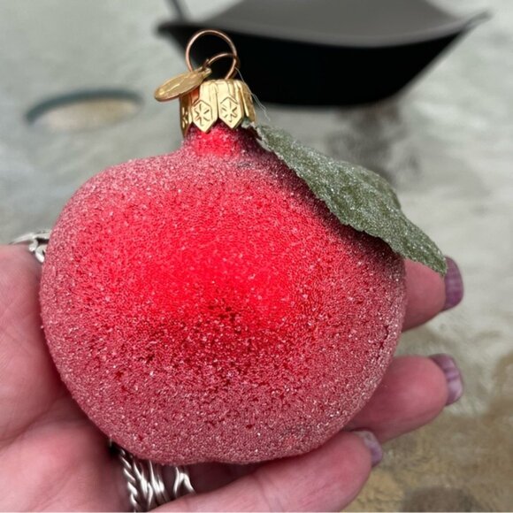 Vintage Dept. 56 Blown Glass "Sugared" Half Apple Ornaments Set of 2 - Picture 11 of 13